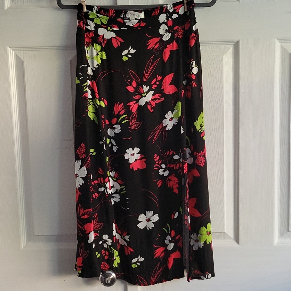 Black floral midi skirt
